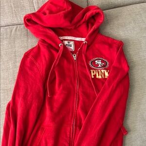 PINK Victoria's Secret Red and Gold Zip-Up Hoodie